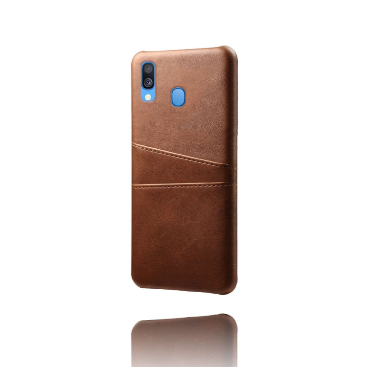 For Samsung Galaxy A40 Calf Texture PC + PU Leather Back Cover Shockproof Case with Dual Card Slots