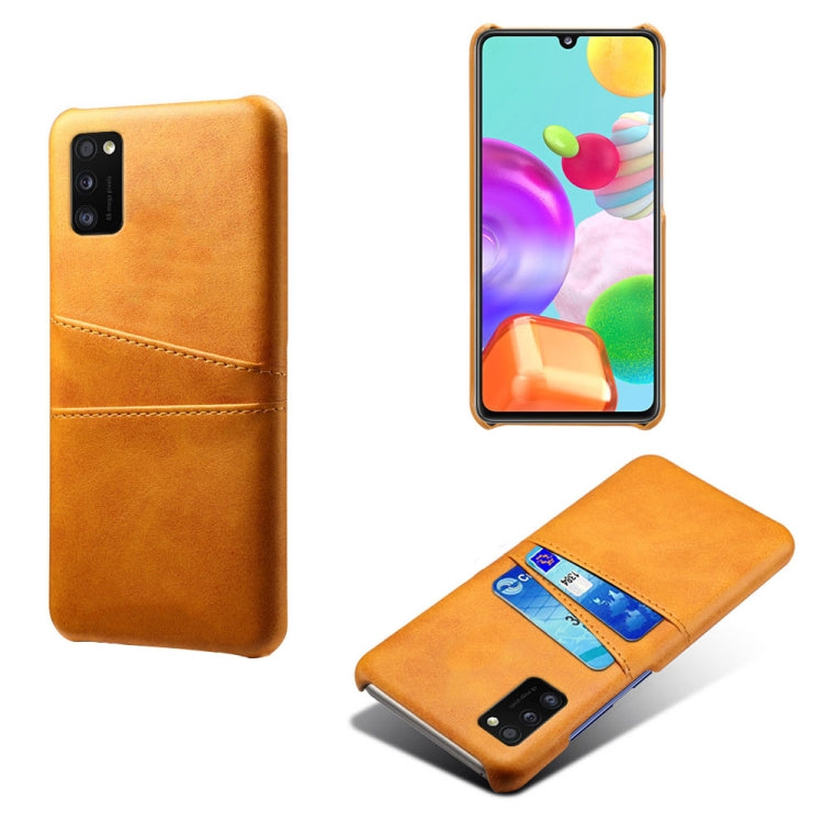 For Samsung Galaxy A41 Calf Texture PC + PU Leather Back Cover Shockproof Case with Dual Card Slots