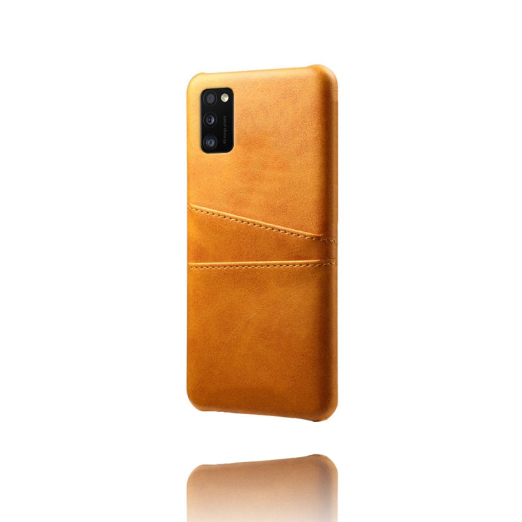 For Samsung Galaxy A41 Calf Texture PC + PU Leather Back Cover Shockproof Case with Dual Card Slots