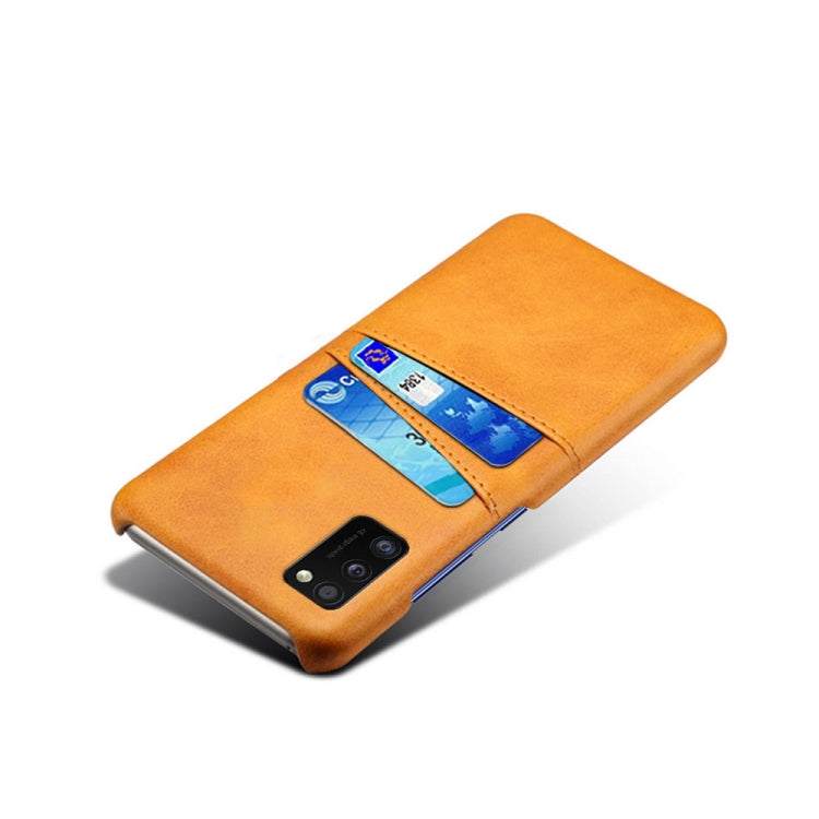 For Samsung Galaxy A41 Calf Texture PC + PU Leather Back Cover Shockproof Case with Dual Card Slots