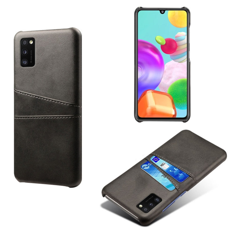 For Samsung Galaxy A41 Calf Texture PC + PU Leather Back Cover Shockproof Case with Dual Card Slots