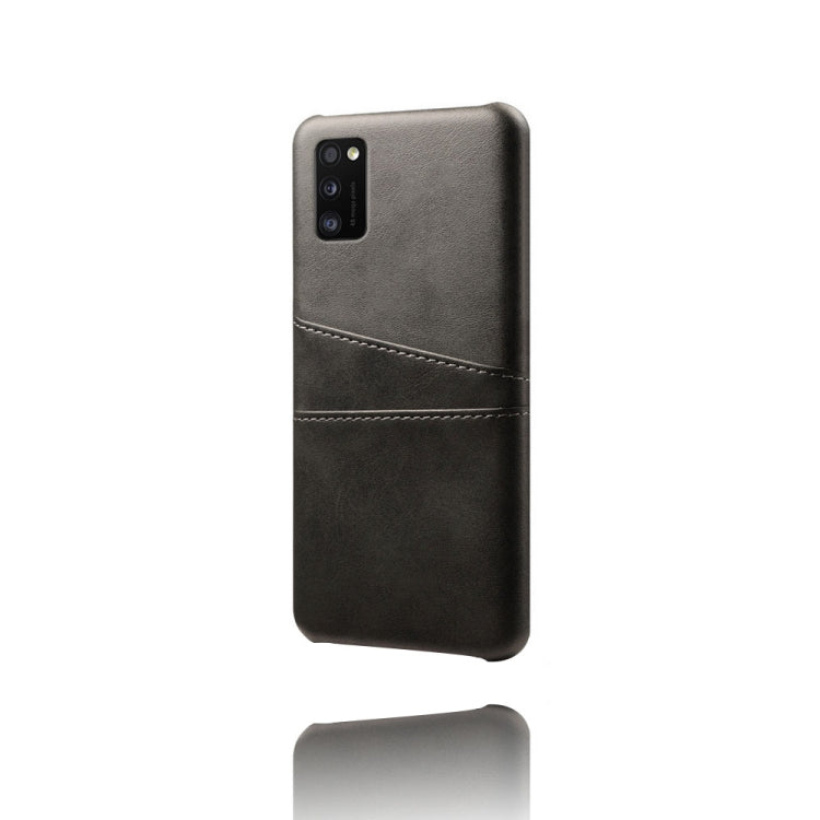 For Samsung Galaxy A41 Calf Texture PC + PU Leather Back Cover Shockproof Case with Dual Card Slots