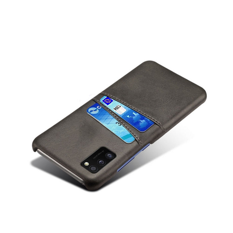 For Samsung Galaxy A41 Calf Texture PC + PU Leather Back Cover Shockproof Case with Dual Card Slots