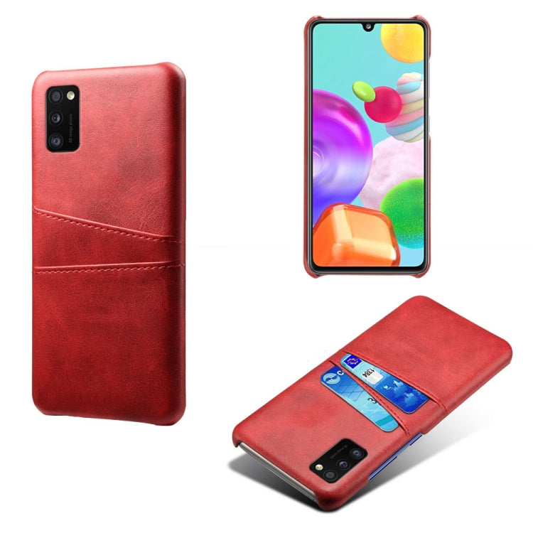 For Samsung Galaxy A41 Calf Texture PC + PU Leather Back Cover Shockproof Case with Dual Card Slots