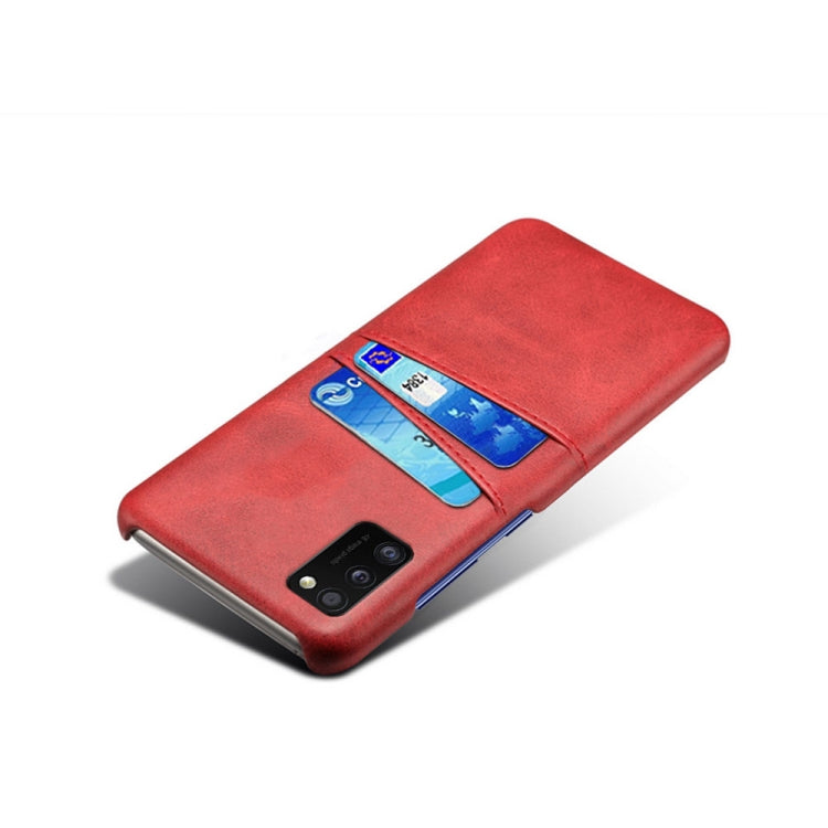 For Samsung Galaxy A41 Calf Texture PC + PU Leather Back Cover Shockproof Case with Dual Card Slots