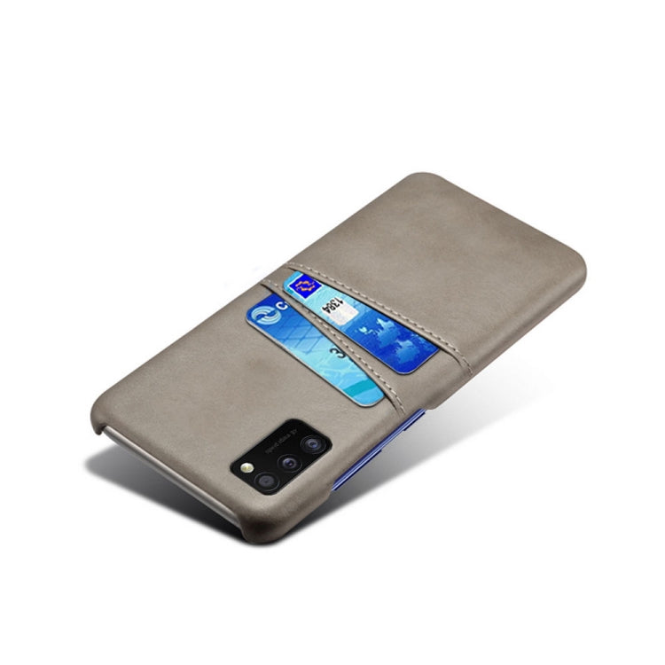 For Samsung Galaxy A41 Calf Texture PC + PU Leather Back Cover Shockproof Case with Dual Card Slots