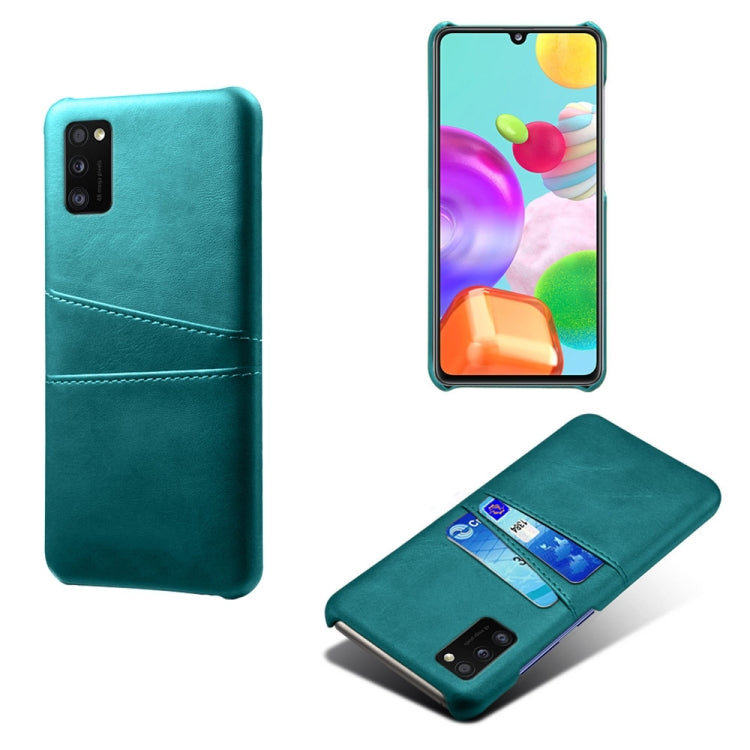 For Samsung Galaxy A41 Calf Texture PC + PU Leather Back Cover Shockproof Case with Dual Card Slots