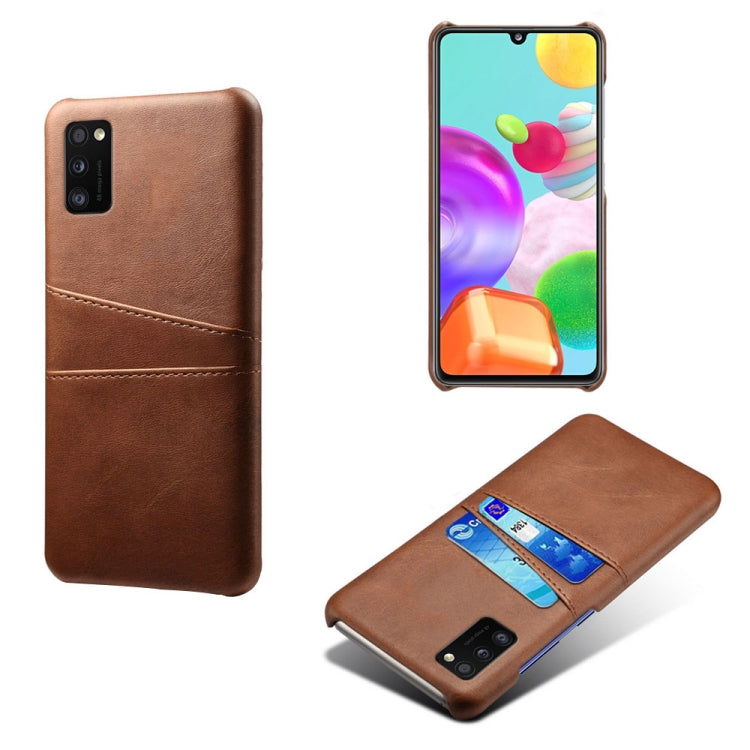 For Samsung Galaxy A41 Calf Texture PC + PU Leather Back Cover Shockproof Case with Dual Card Slots