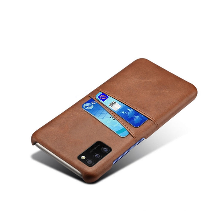 For Samsung Galaxy A41 Calf Texture PC + PU Leather Back Cover Shockproof Case with Dual Card Slots