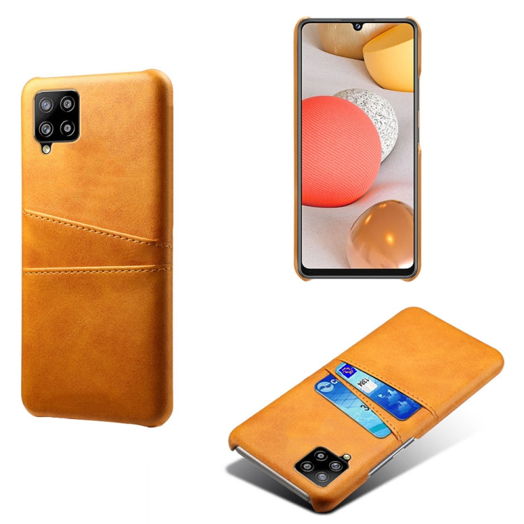 For Samsung Galaxy A42 5G Calf Texture PC + PU Leather Back Cover Shockproof Case with Dual Card Slots