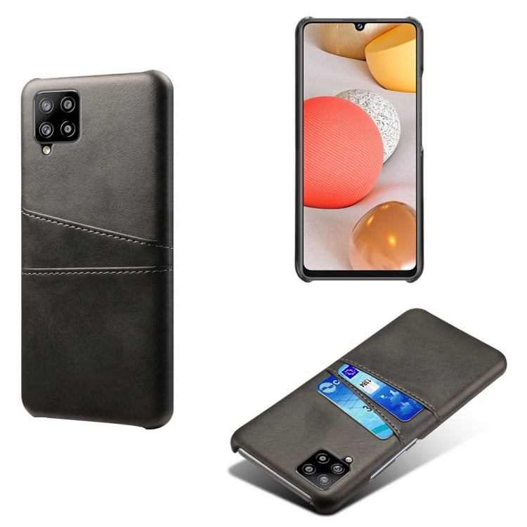 For Samsung Galaxy A42 5G Calf Texture PC + PU Leather Back Cover Shockproof Case with Dual Card Slots