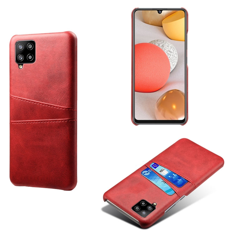 For Samsung Galaxy A42 5G Calf Texture PC + PU Leather Back Cover Shockproof Case with Dual Card Slots