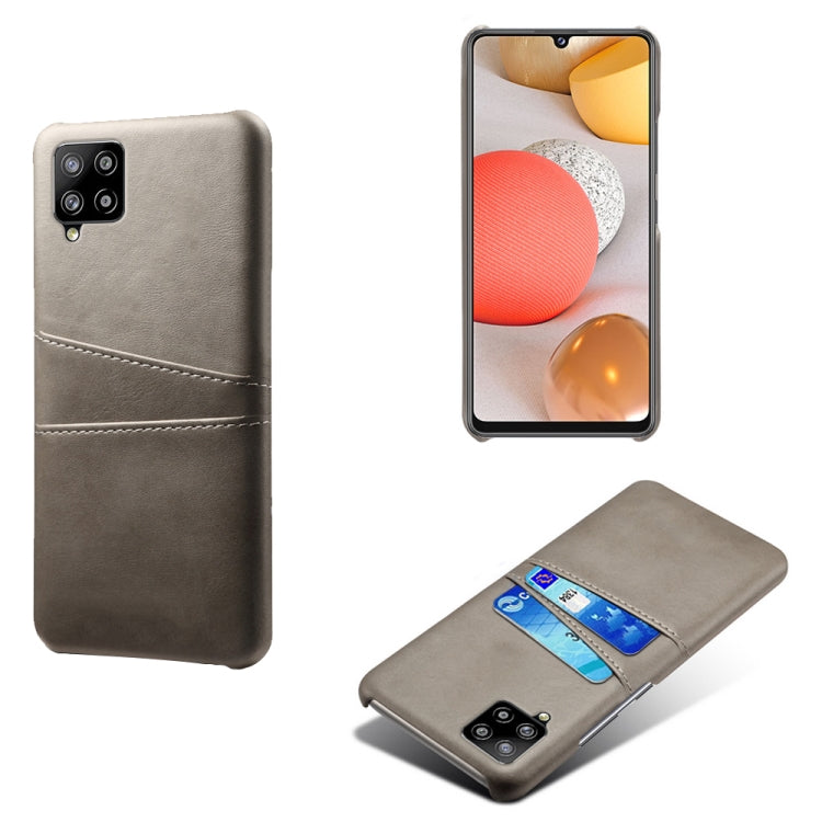 For Samsung Galaxy A42 5G Calf Texture PC + PU Leather Back Cover Shockproof Case with Dual Card Slots