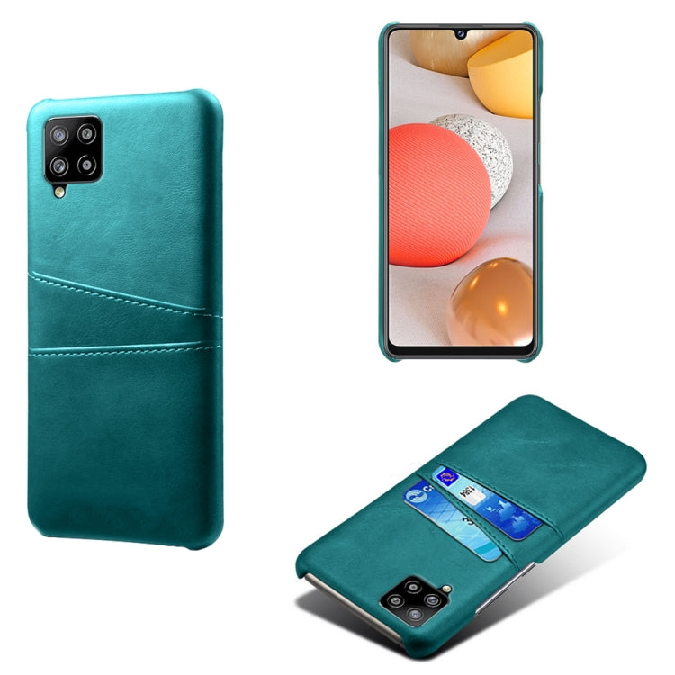 For Samsung Galaxy A42 5G Calf Texture PC + PU Leather Back Cover Shockproof Case with Dual Card Slots