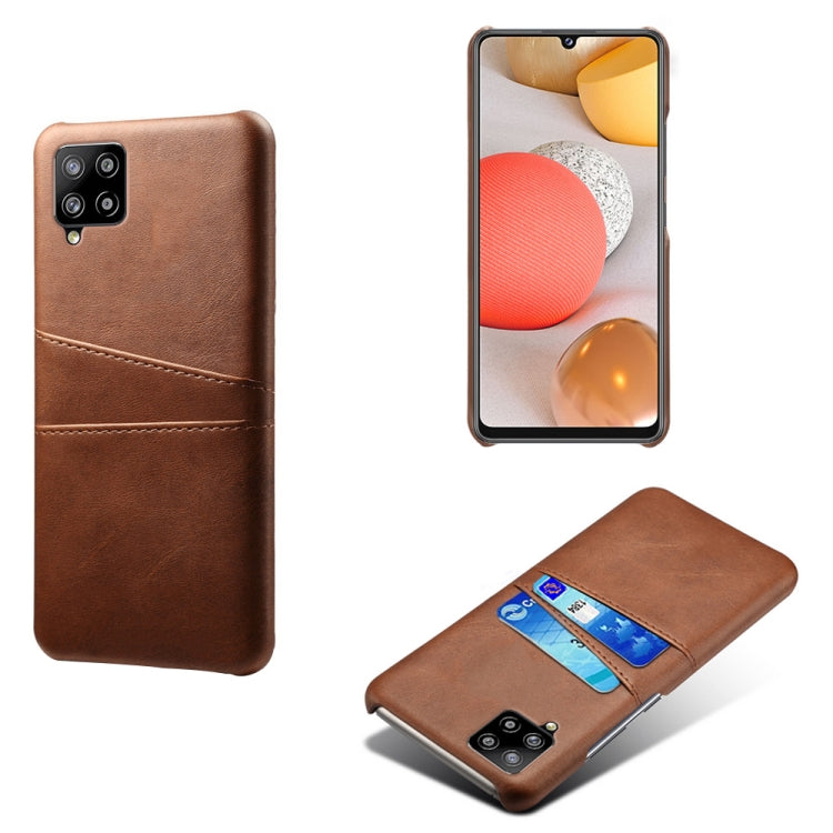 For Samsung Galaxy A42 5G Calf Texture PC + PU Leather Back Cover Shockproof Case with Dual Card Slots
