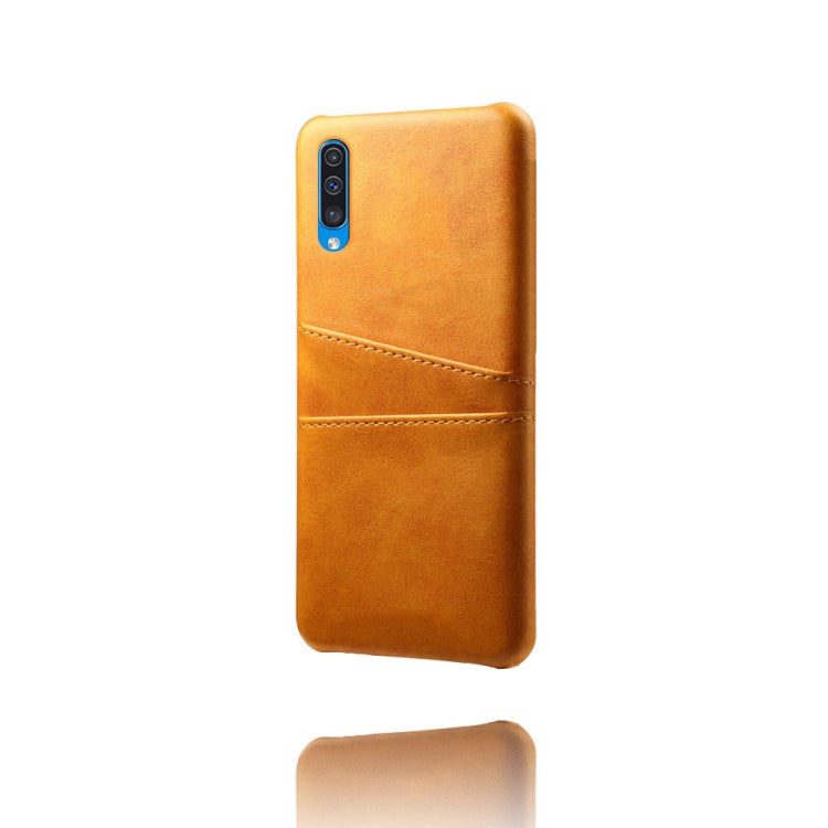For Samsung Galaxy A50 Calf Texture PC + PU Leather Back Cover Shockproof Case with Dual Card Slots