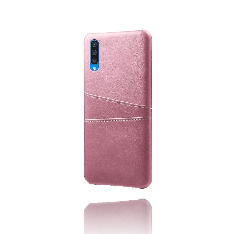 For Samsung Galaxy A50 Calf Texture PC + PU Leather Back Cover Shockproof Case with Dual Card Slots