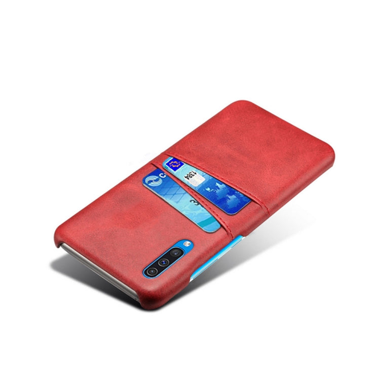 For Samsung Galaxy A50 Calf Texture PC + PU Leather Back Cover Shockproof Case with Dual Card Slots