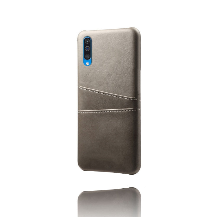 For Samsung Galaxy A50 Calf Texture PC + PU Leather Back Cover Shockproof Case with Dual Card Slots