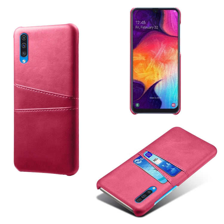 For Samsung Galaxy A50 Calf Texture PC + PU Leather Back Cover Shockproof Case with Dual Card Slots