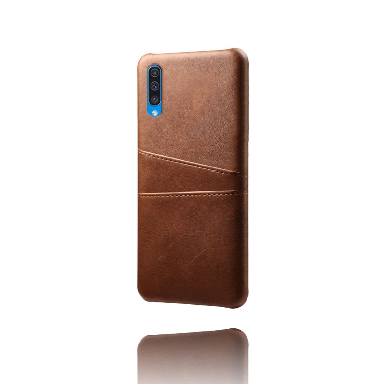 For Samsung Galaxy A50 Calf Texture PC + PU Leather Back Cover Shockproof Case with Dual Card Slots