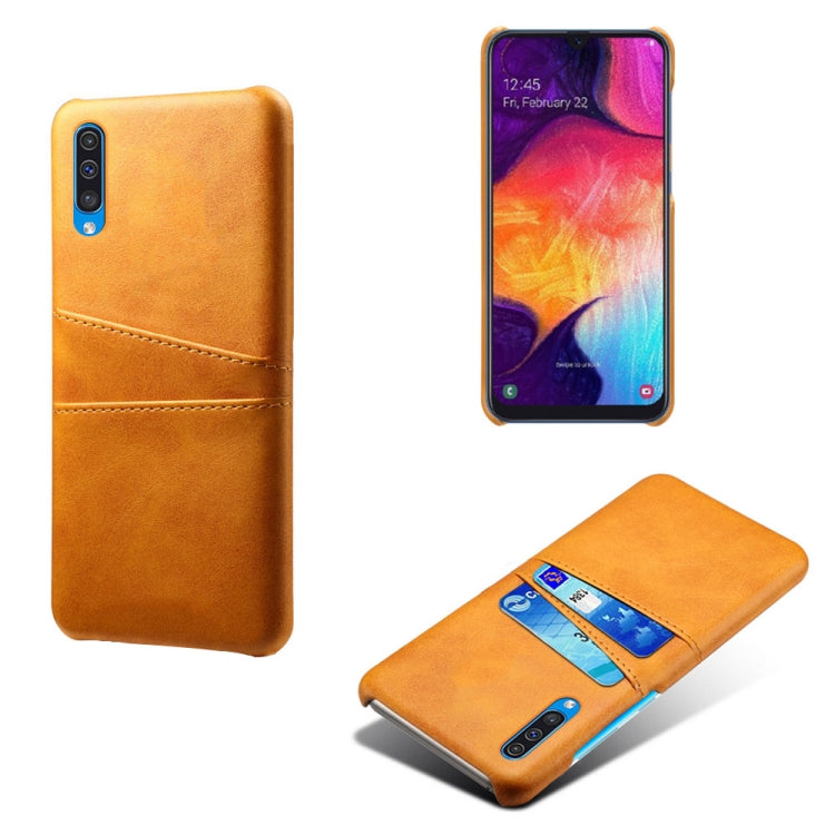 For Samsung Galaxy A50s Calf Texture PC + PU Leather Back Cover Shockproof Case with Dual Card Slots