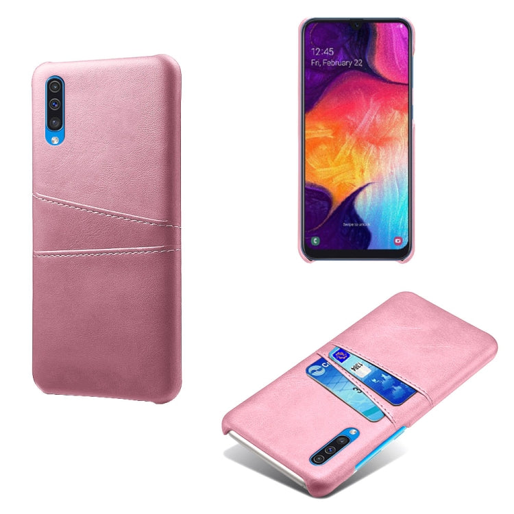 For Samsung Galaxy A50s Calf Texture PC + PU Leather Back Cover Shockproof Case with Dual Card Slots