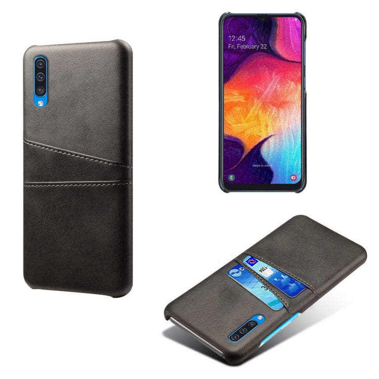 For Samsung Galaxy A50s Calf Texture PC + PU Leather Back Cover Shockproof Case with Dual Card Slots