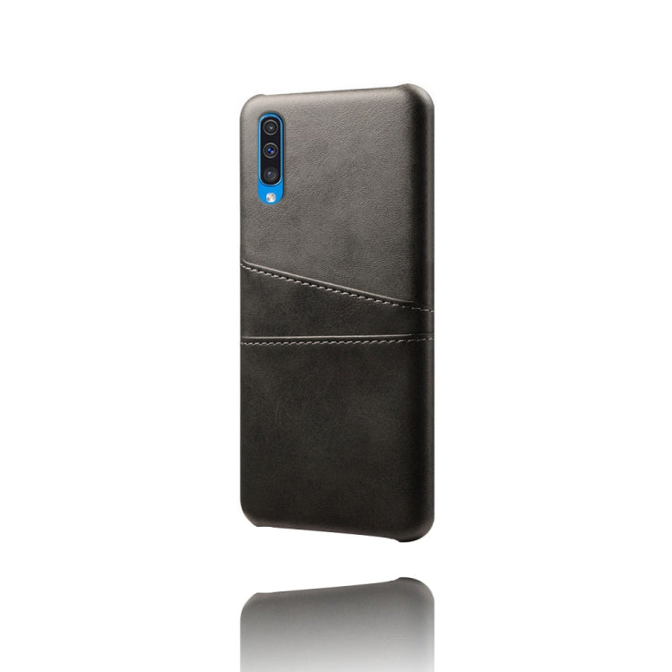 For Samsung Galaxy A50s Calf Texture PC + PU Leather Back Cover Shockproof Case with Dual Card Slots