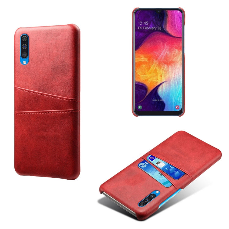For Samsung Galaxy A50s Calf Texture PC + PU Leather Back Cover Shockproof Case with Dual Card Slots