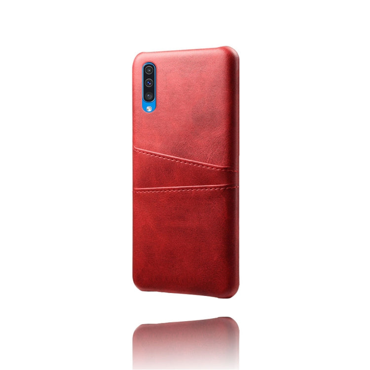 For Samsung Galaxy A50s Calf Texture PC + PU Leather Back Cover Shockproof Case with Dual Card Slots