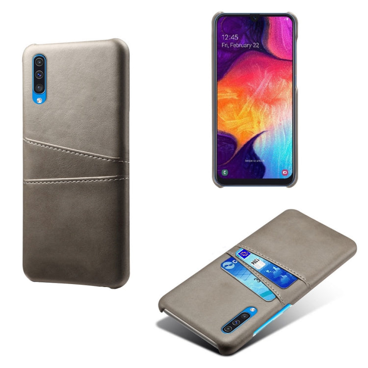 For Samsung Galaxy A50s Calf Texture PC + PU Leather Back Cover Shockproof Case with Dual Card Slots