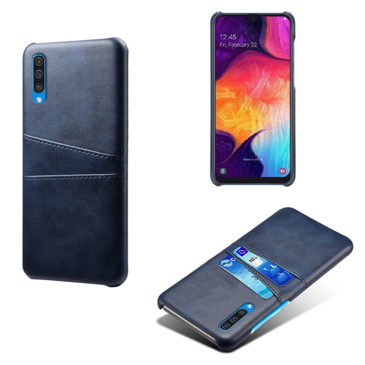For Samsung Galaxy A50s Calf Texture PC + PU Leather Back Cover Shockproof Case with Dual Card Slots