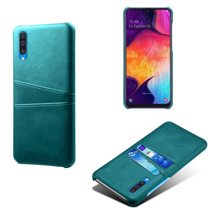 For Samsung Galaxy A50s Calf Texture PC + PU Leather Back Cover Shockproof Case with Dual Card Slots