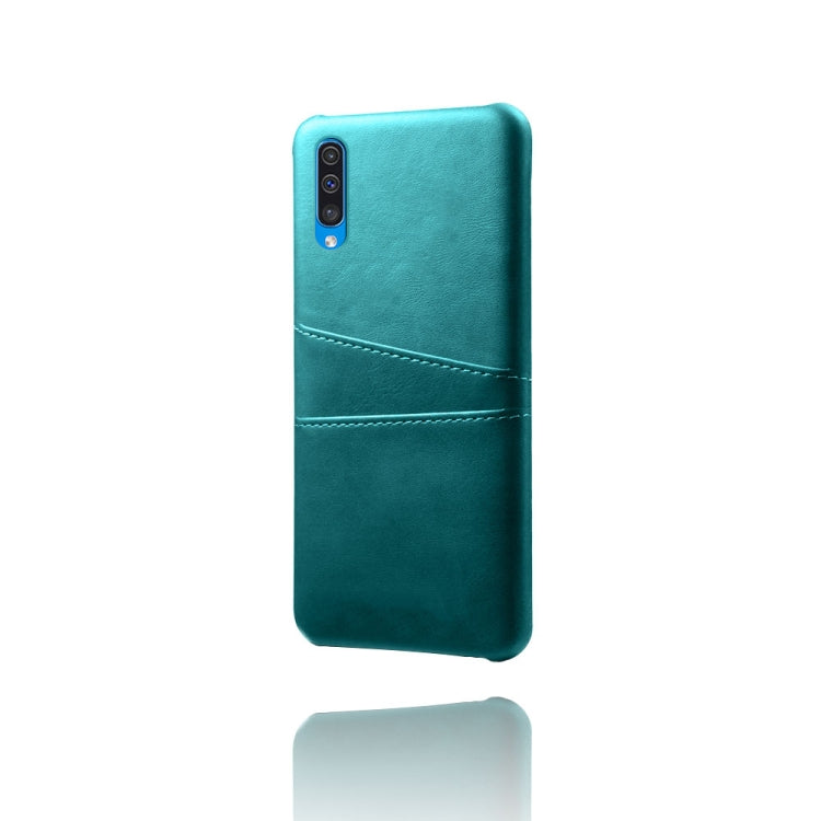 For Samsung Galaxy A50s Calf Texture PC + PU Leather Back Cover Shockproof Case with Dual Card Slots
