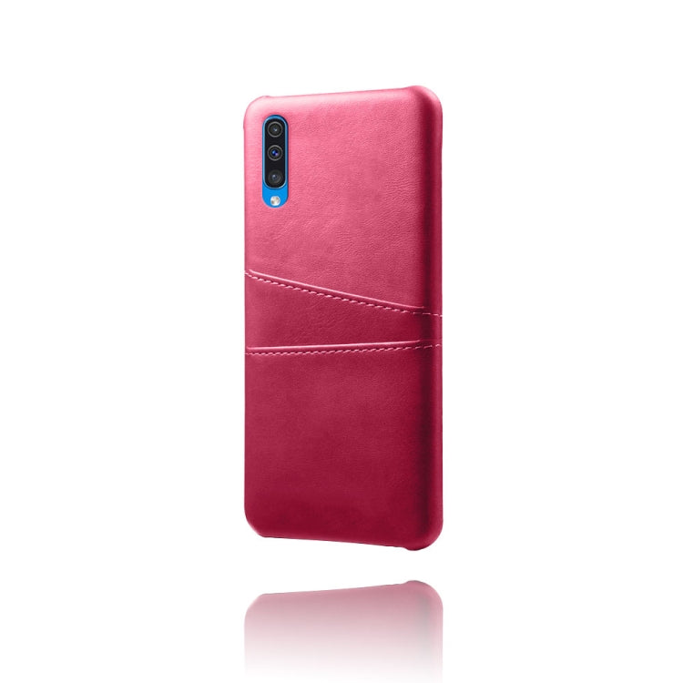 For Samsung Galaxy A50s Calf Texture PC + PU Leather Back Cover Shockproof Case with Dual Card Slots