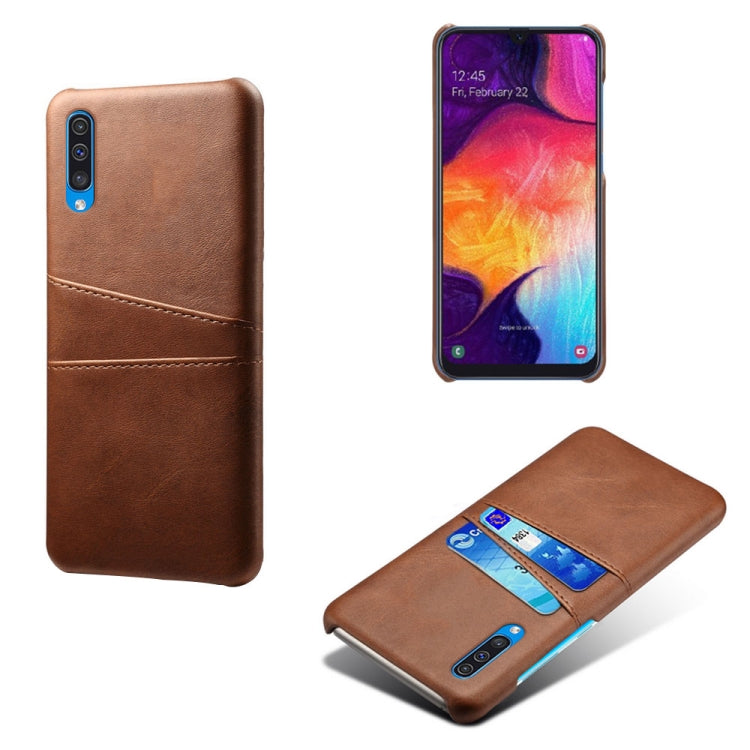 For Samsung Galaxy A50s Calf Texture PC + PU Leather Back Cover Shockproof Case with Dual Card Slots