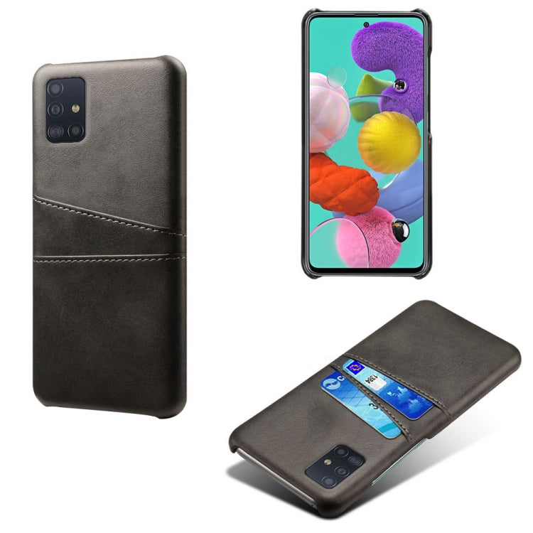 For Samsung Galaxy A51 Calf Texture PC + PU Leather Back Cover Shockproof Case with Dual Card Slots