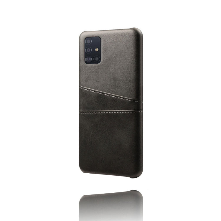 For Samsung Galaxy A51 Calf Texture PC + PU Leather Back Cover Shockproof Case with Dual Card Slots