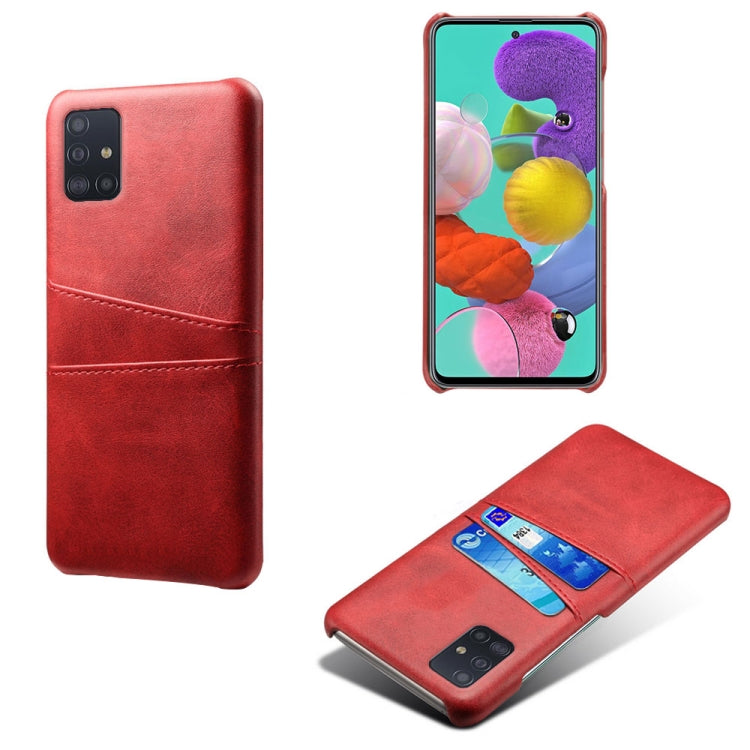 For Samsung Galaxy A51 Calf Texture PC + PU Leather Back Cover Shockproof Case with Dual Card Slots