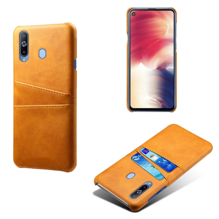 For Samsung Galaxy A60 Calf Texture PC + PU Leather Back Cover Shockproof Case with Dual Card Slots
