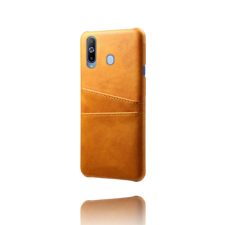 For Samsung Galaxy A60 Calf Texture PC + PU Leather Back Cover Shockproof Case with Dual Card Slots