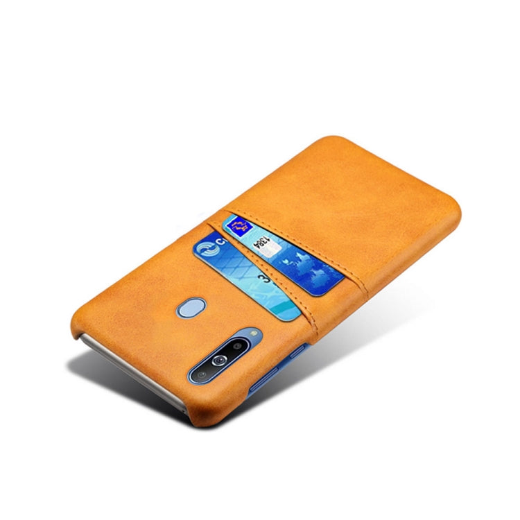 For Samsung Galaxy A60 Calf Texture PC + PU Leather Back Cover Shockproof Case with Dual Card Slots