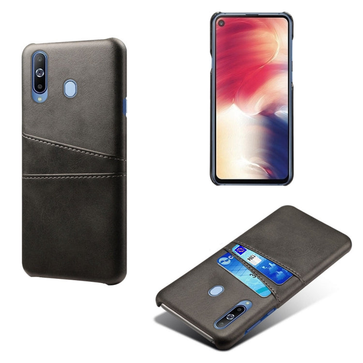 For Samsung Galaxy A60 Calf Texture PC + PU Leather Back Cover Shockproof Case with Dual Card Slots
