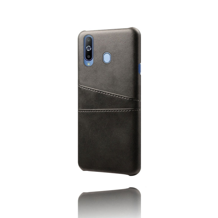 For Samsung Galaxy A60 Calf Texture PC + PU Leather Back Cover Shockproof Case with Dual Card Slots