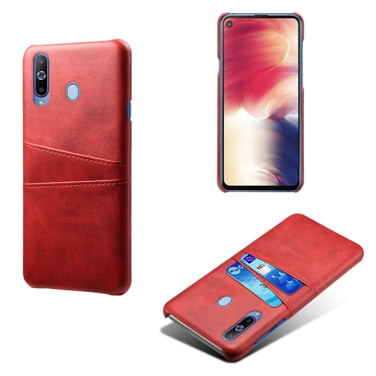 For Samsung Galaxy A60 Calf Texture PC + PU Leather Back Cover Shockproof Case with Dual Card Slots
