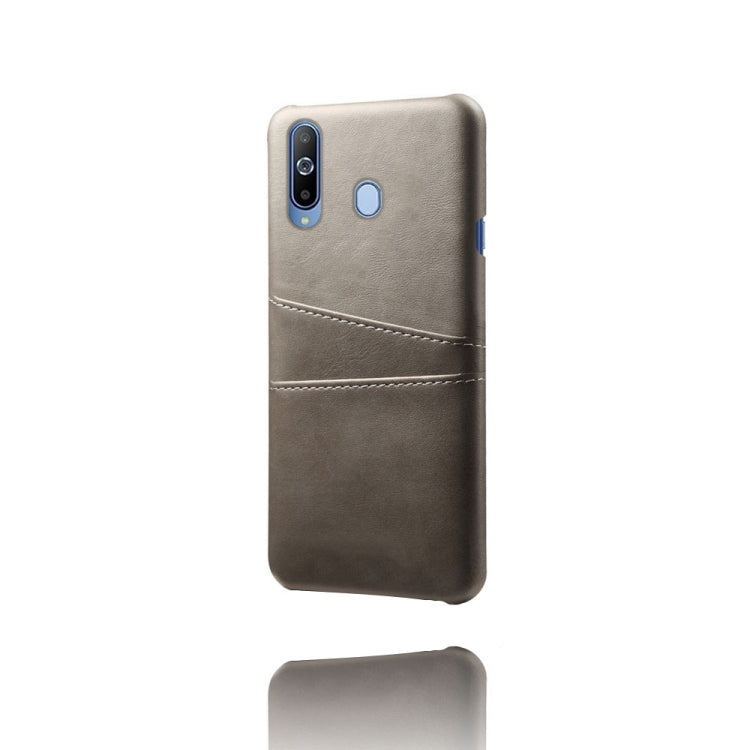 For Samsung Galaxy A60 Calf Texture PC + PU Leather Back Cover Shockproof Case with Dual Card Slots