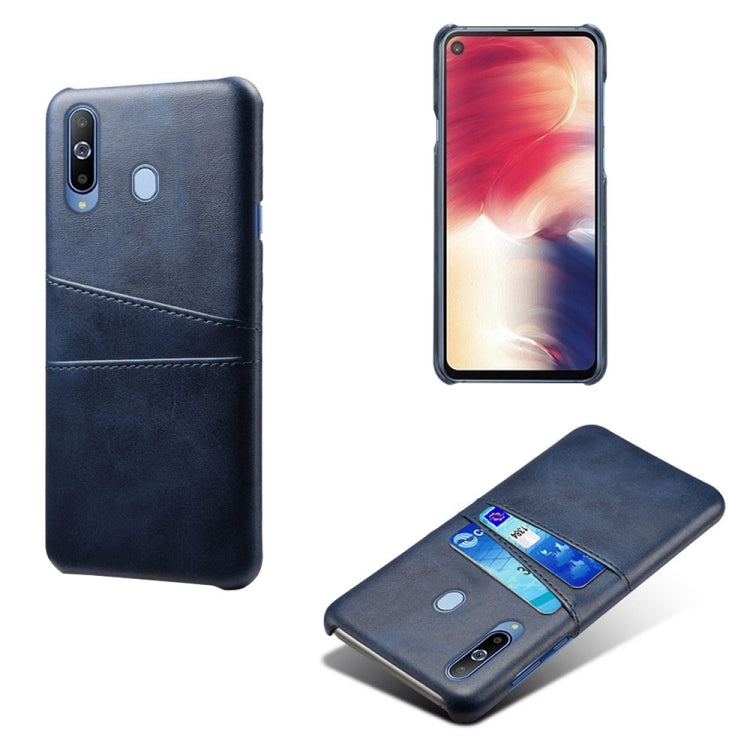 For Samsung Galaxy A60 Calf Texture PC + PU Leather Back Cover Shockproof Case with Dual Card Slots