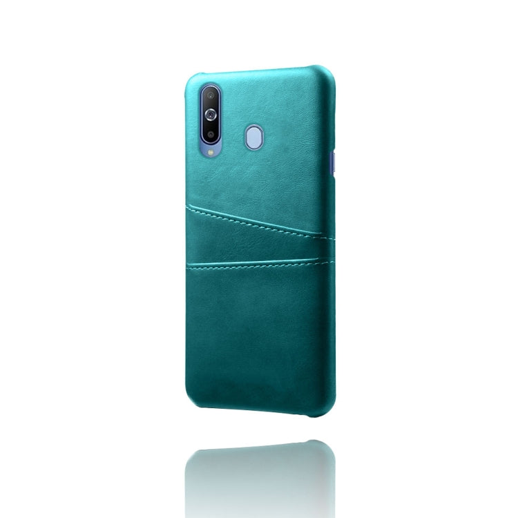 For Samsung Galaxy A60 Calf Texture PC + PU Leather Back Cover Shockproof Case with Dual Card Slots