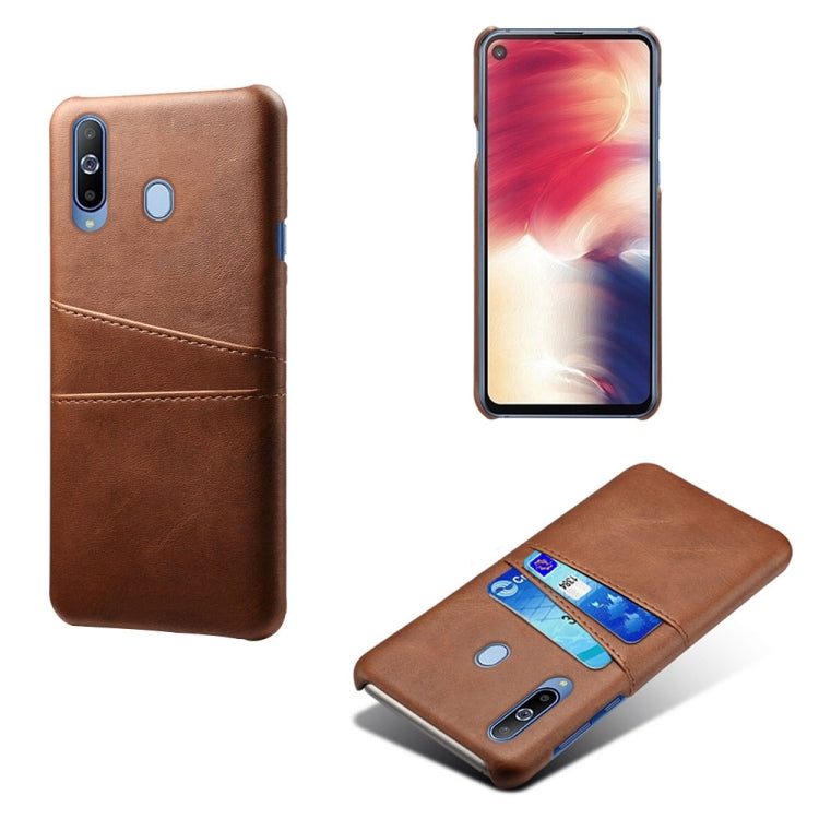 For Samsung Galaxy A60 Calf Texture PC + PU Leather Back Cover Shockproof Case with Dual Card Slots